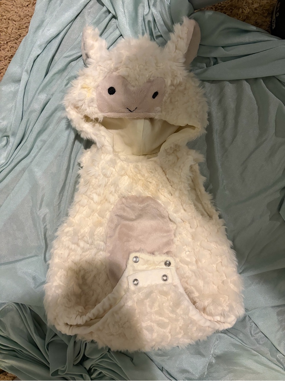 Pottery Barn Kids Soft Cream Plush Hooded Baby Romper